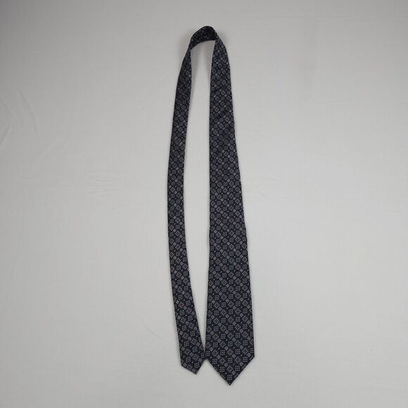 David Donahue Gray Foulard Squares 100% Silk Neck Tie Designer Classic - Picture 2 of 8